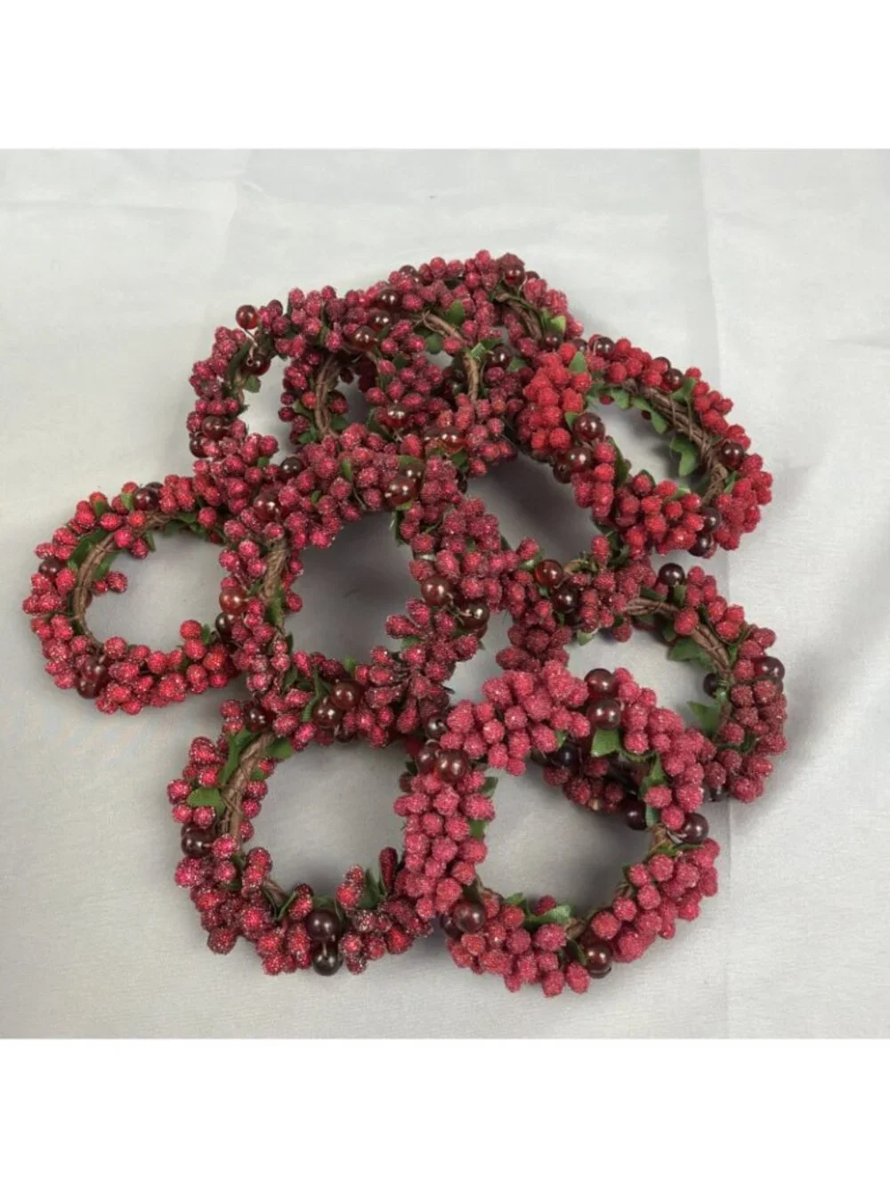 Pier One Set 10 Napkin Rings Red Sugared Cranberry Holiday Christmas Candle Ring